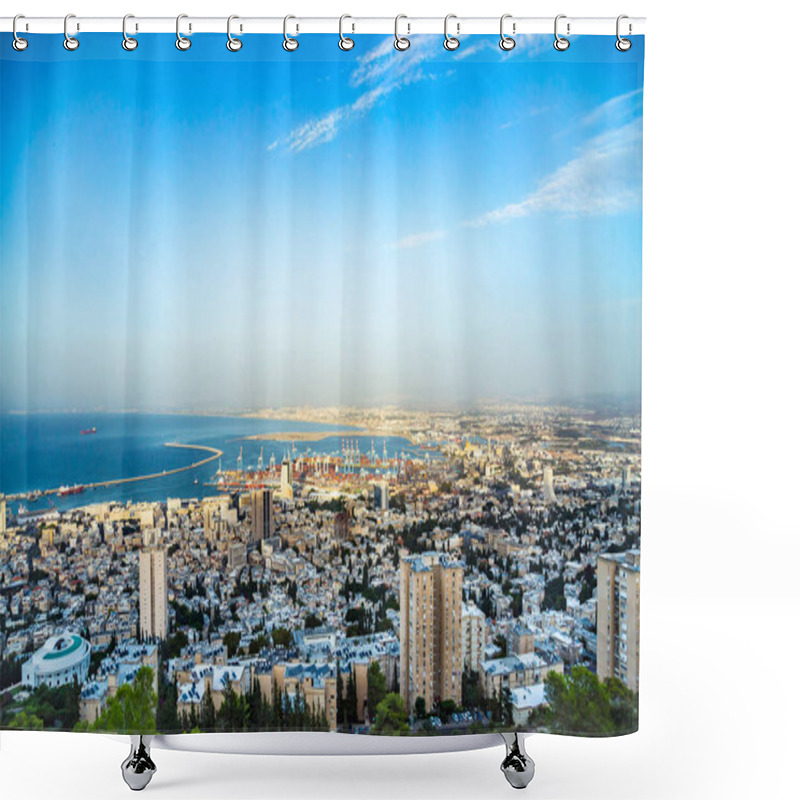 Personality  Panoramic View Of The Harbor Port Of Haifa, With Downtown Haifa, The Harbor, The Industrial Zone In A Sunny Summer Day. Haifa, Northern Israel Shower Curtains