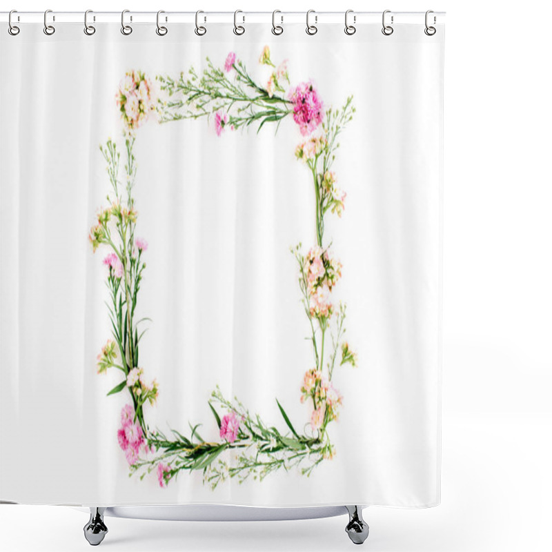 Personality  Wreath Frame Made Of Pink And Beige Wildflowers, Shower Curtains