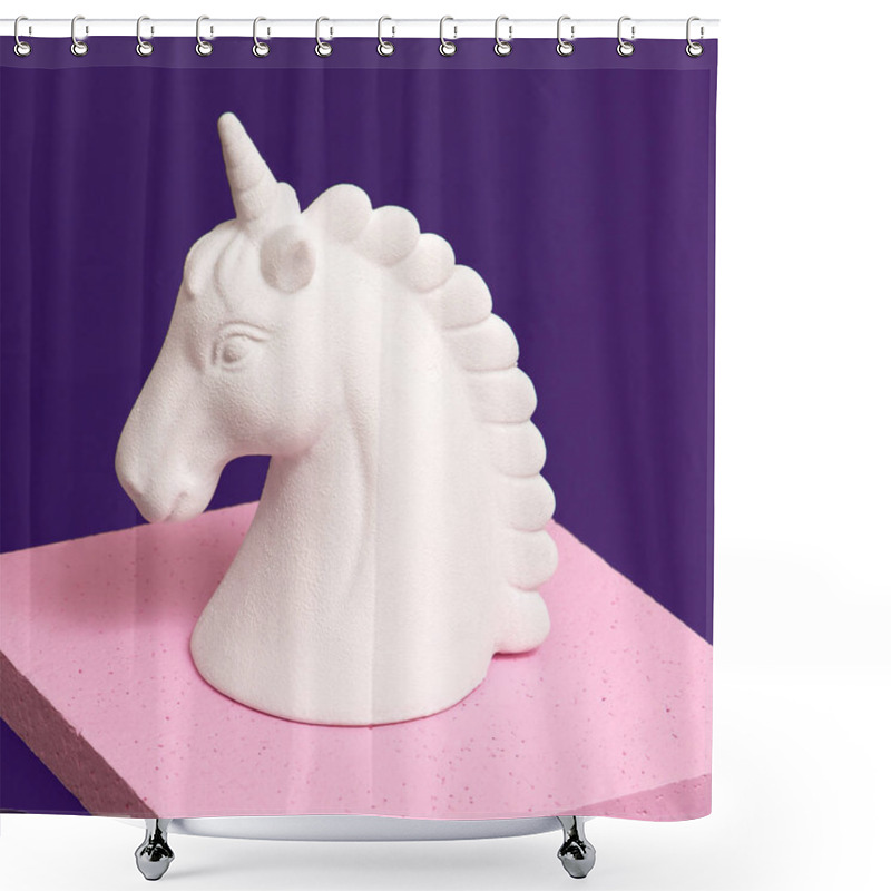 Personality  White Unicorn In Geometry Space. Minimal Creative Art Shower Curtains