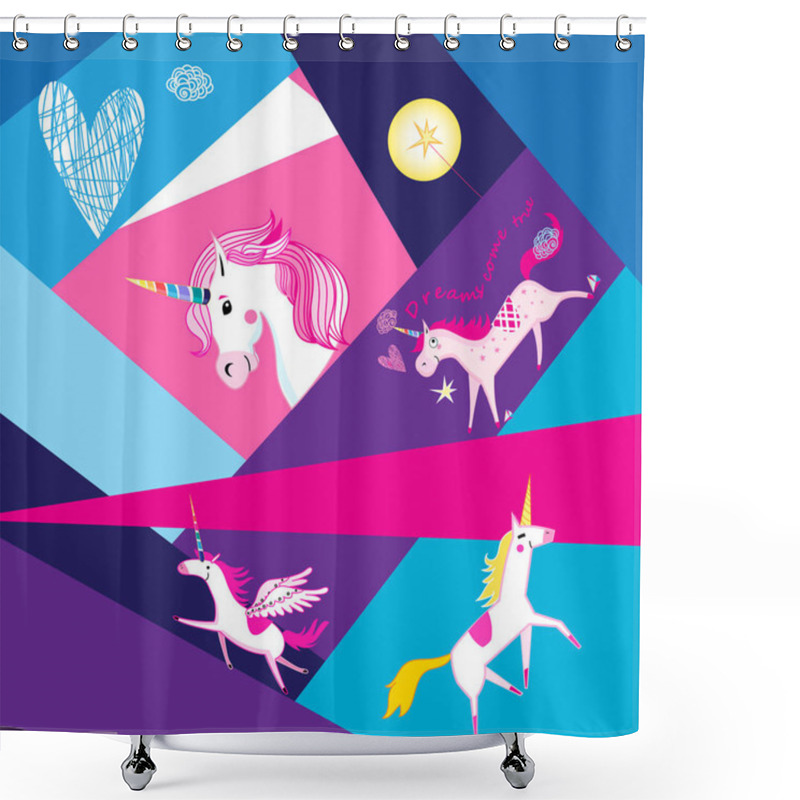 Personality  Festive Abstract Background With Fairy Tale Unicorns Shower Curtains