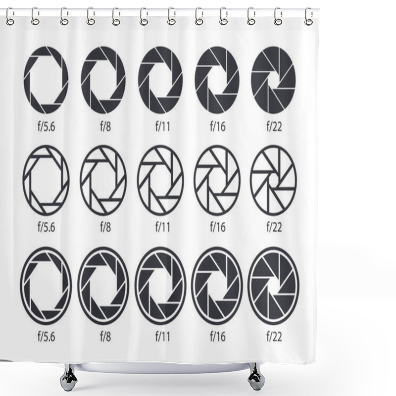 Personality  Set Of Aperture Icons. Camera Value Lens Diaphragm And Shutter Icons. Vector Shower Curtains