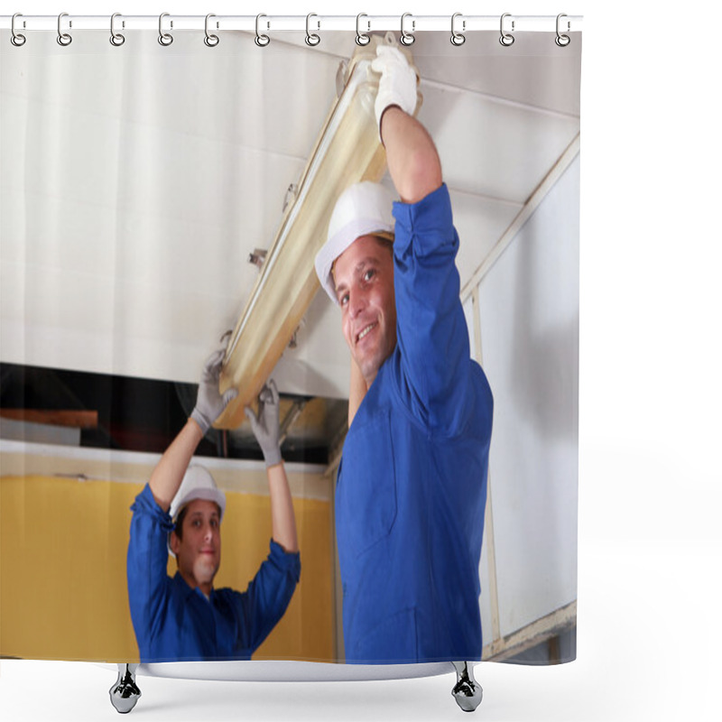 Personality  Electricians Installing Neon Shower Curtains