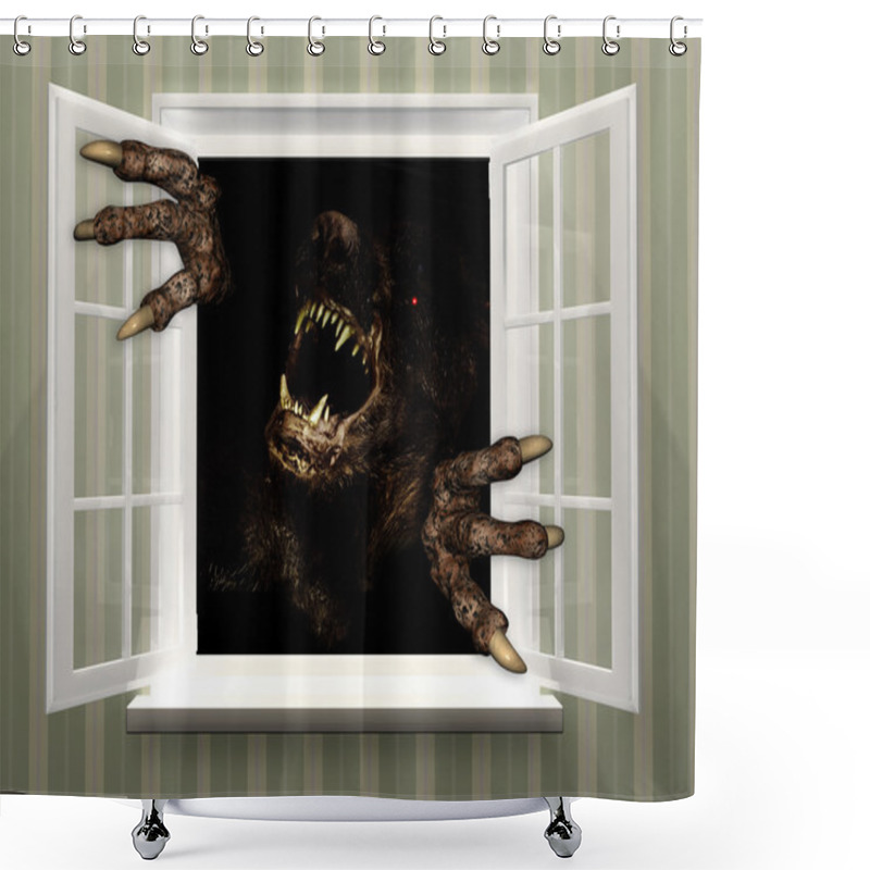 Personality  Monster In Open Window Shower Curtains