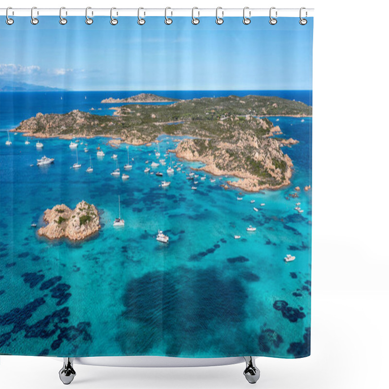 Personality  Aerial View Of Islands And Tourists Boats In The La Maddalena Archipelago In  Sardinia, Italy. Shower Curtains