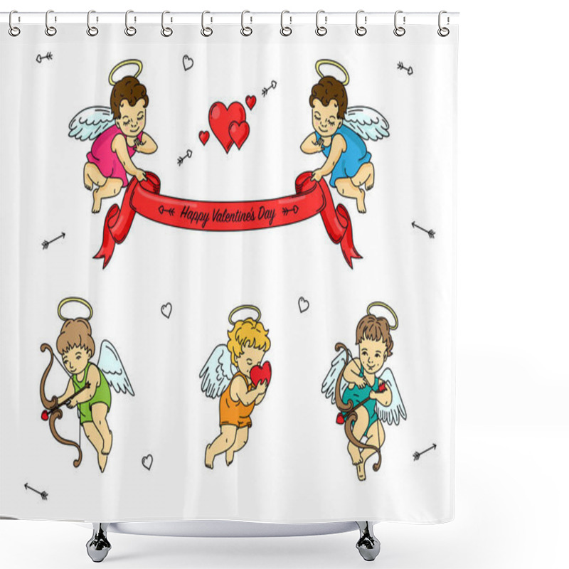 Personality  Collection Of Cupid Angels In Different Poses With Congratulating Shower Curtains