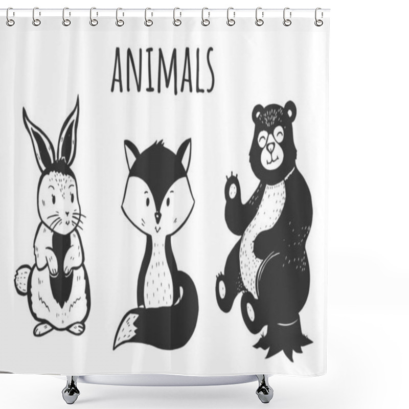 Personality  Kawai Forest Animal Characters Set Shower Curtains