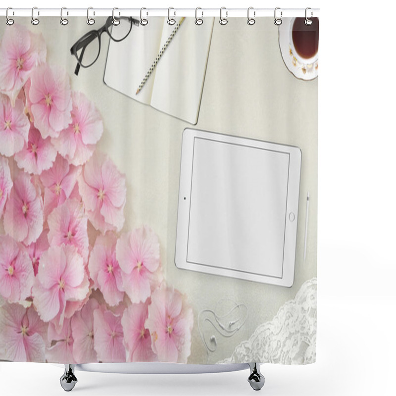 Personality  Pretty Styled Desktop Mockup Photograph Shower Curtains