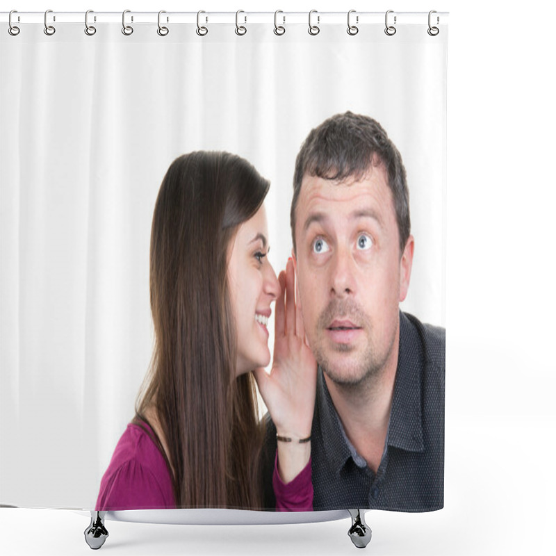 Personality  Good News, Young And Lovely Woman Says Something To Man Shower Curtains