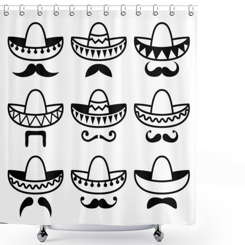 Personality  Mexican Sombrero Hat With Moustache Or Mustache Icons  Shower Curtains