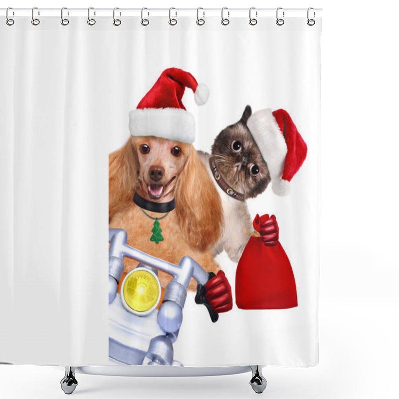 Personality  Cat And Dog In Red Christmas Hats Shower Curtains