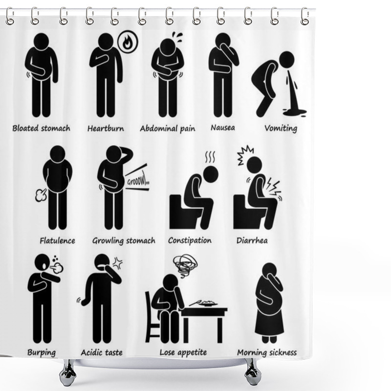 Personality  Indigestion Symptoms Problem Stick Figure Pictogram Icons Shower Curtains