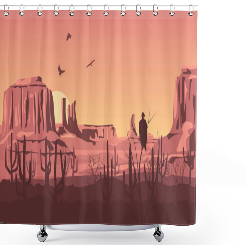 Personality  Horizontal Cartoon Illustration Of Prairie Wild West. Shower Curtains