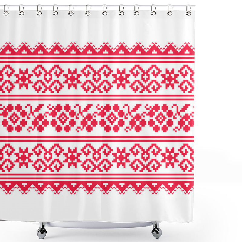 Personality  Ukrainian, Belarusian Folk Art Vector Seamless Pattern With Flowers, Long Cross-stitch Ornament Inpired By Folk Art - Vyshyvanka   Shower Curtains