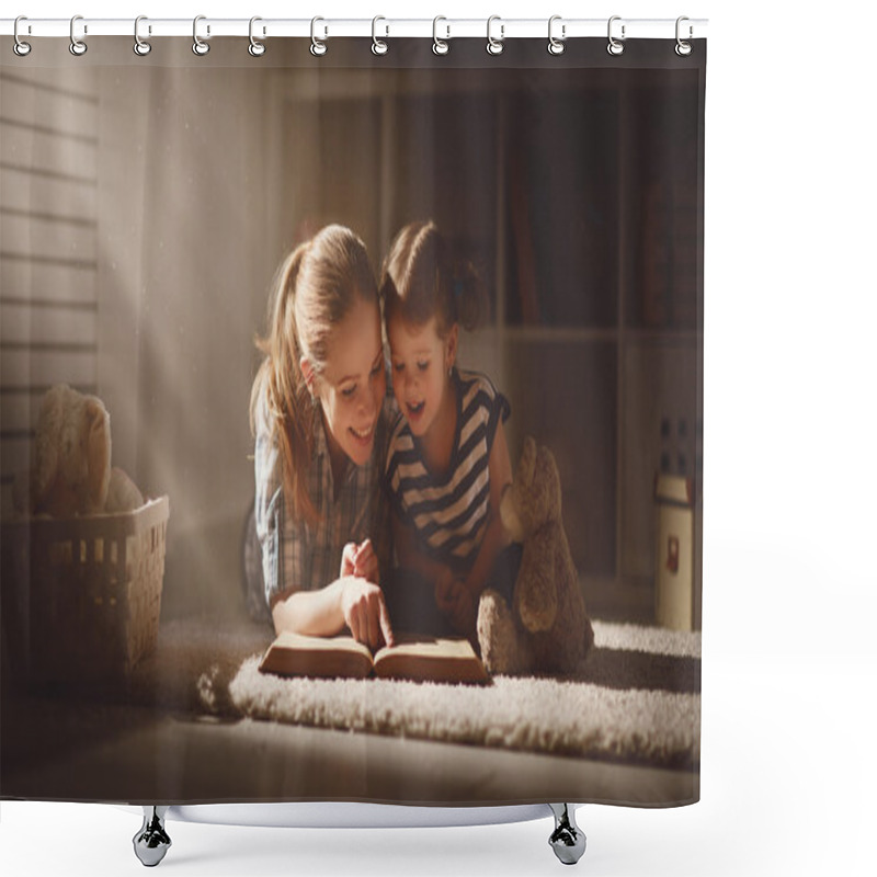 Personality  Happy Family Mother And Daughter Read A Book In Evening Shower Curtains