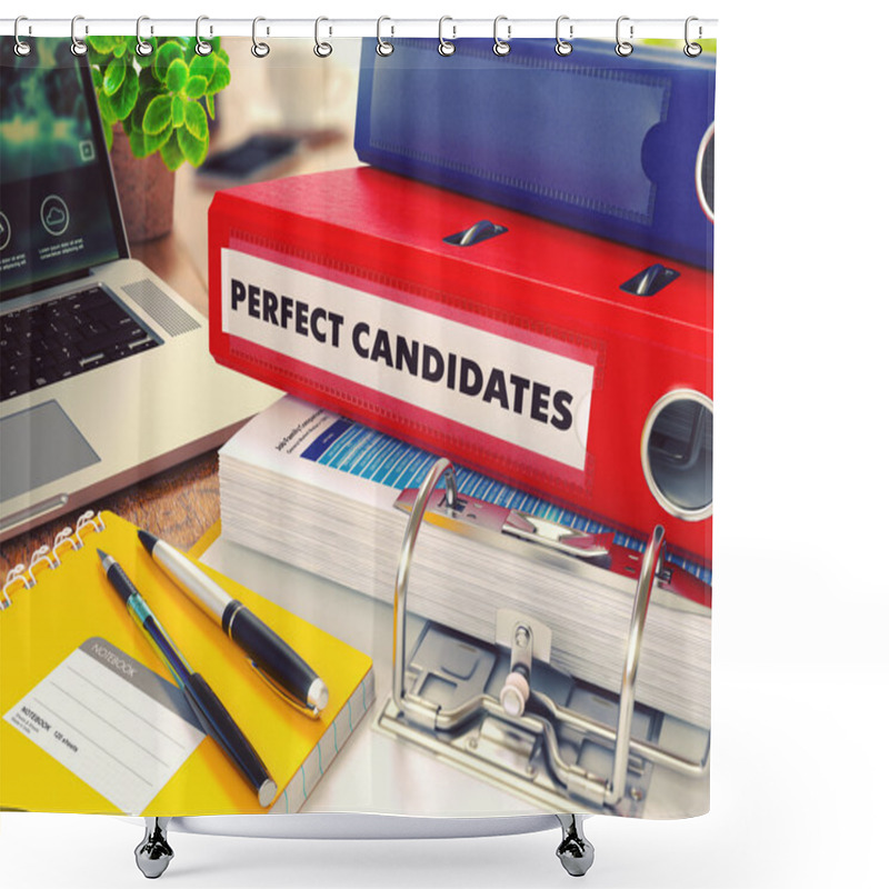 Personality  Perfect Candidates On Red Office Folder. Toned Image. Shower Curtains