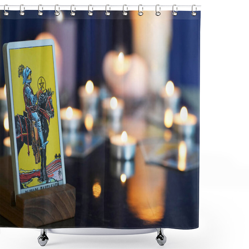 Personality  Knight Of Coins .Tarot Fortune Teller Reading And Forecasting.  Shower Curtains