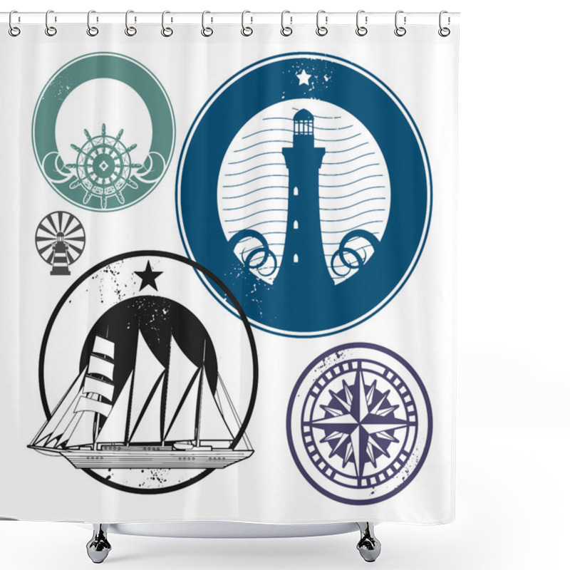 Personality  Grunge Rubber Stamp Set Nautical Theme Shower Curtains