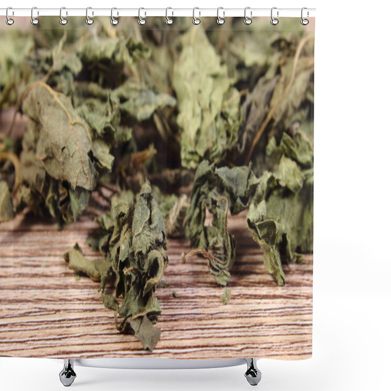 Personality  Heap Of Dried Nettle On Wooden Surface Shower Curtains