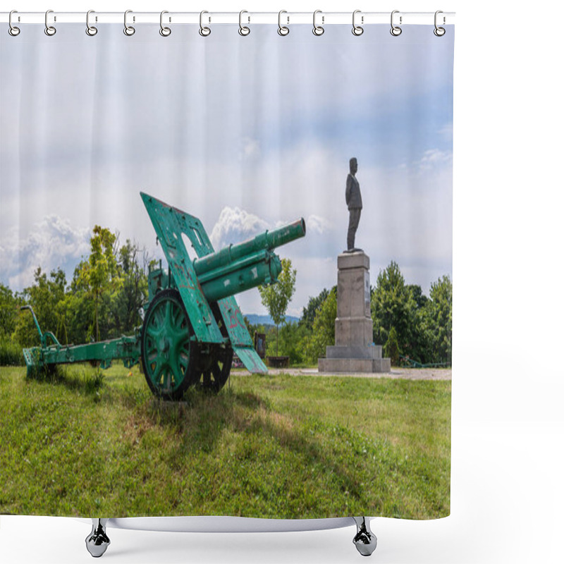 Personality  Loznica, Serbia - July 12, 2019: Monument To Stepa Stepanovic (1856-1929) In Loznica, Serbia. He Was A Serbian Military Commander Who Fought In The The First And Second Balkan War And World War I. Shower Curtains