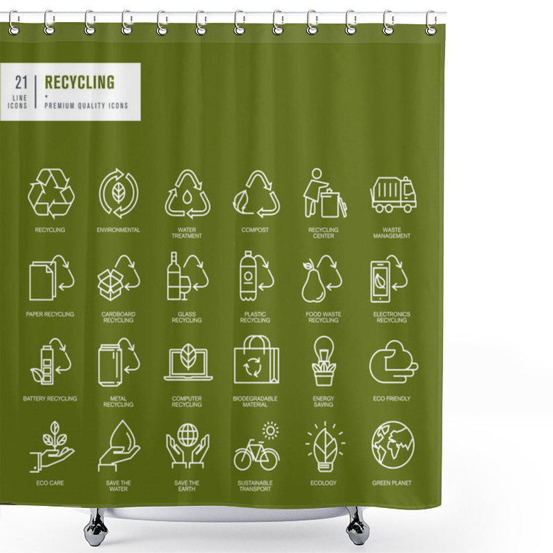 Personality  Set Of Thin Line Web Icons For Recycling Shower Curtains