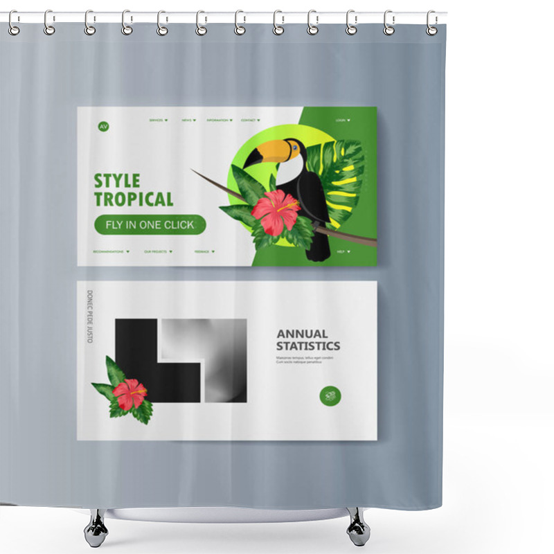 Personality  Set Of Brochures About Toucan Bird And Tropical Flora Shower Curtains