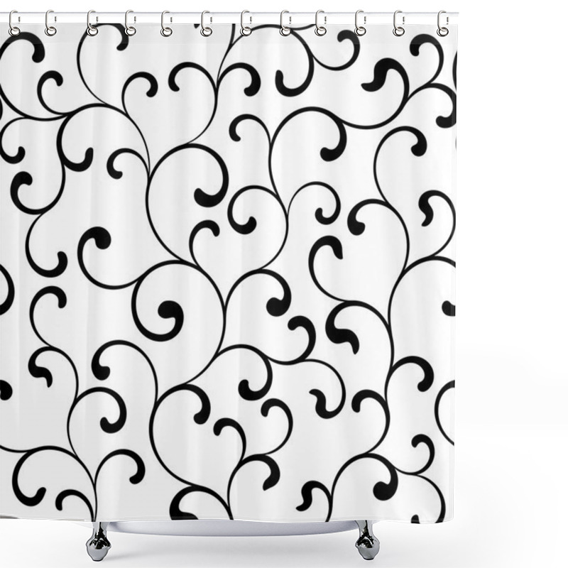 Personality  Seamless Pattern With Black Swirls On A White Background Shower Curtains