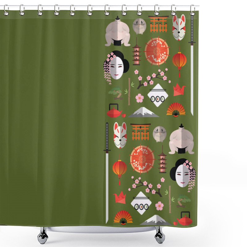 Personality  Banner With Flat Japanese Seamless Pattern Shower Curtains