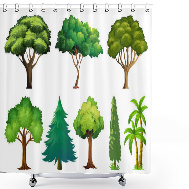 Personality  Set Of Variety Plants And Trees Illustration Shower Curtains