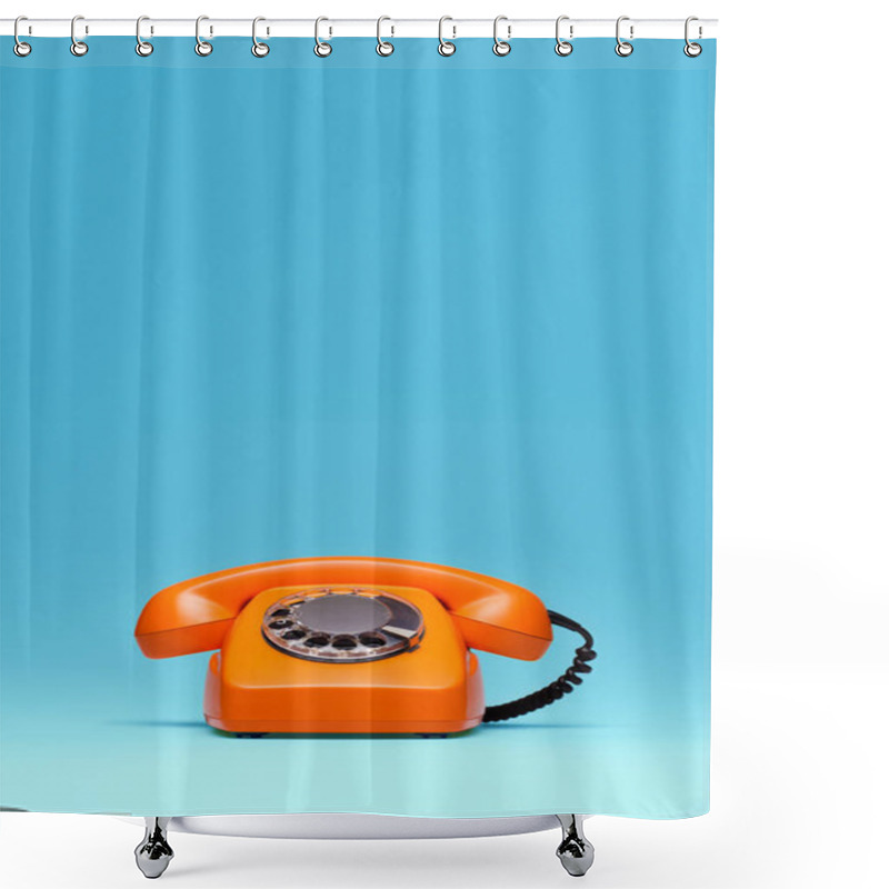 Personality  Telephone In Retro Style On Blue Background. Shower Curtains