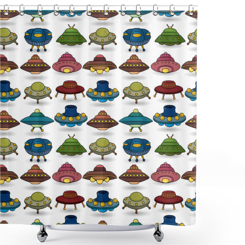 Personality  Cartoon Ufo Spaceship Seamless Pattern Shower Curtains