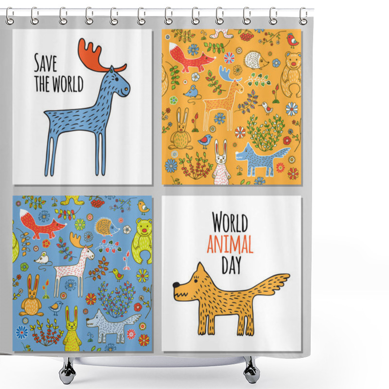 Personality  Vector Set Of Forest Animals Shower Curtains