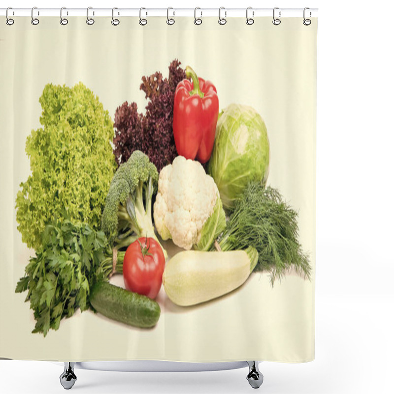 Personality  Variety Of Fresh And Ripe Vegetables Isolated On White. Vegetarian. Shower Curtains