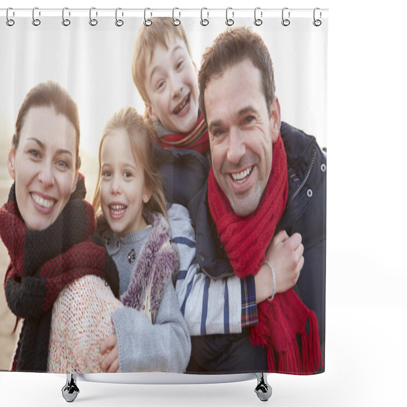 Personality  Family On Winter Beach Shower Curtains