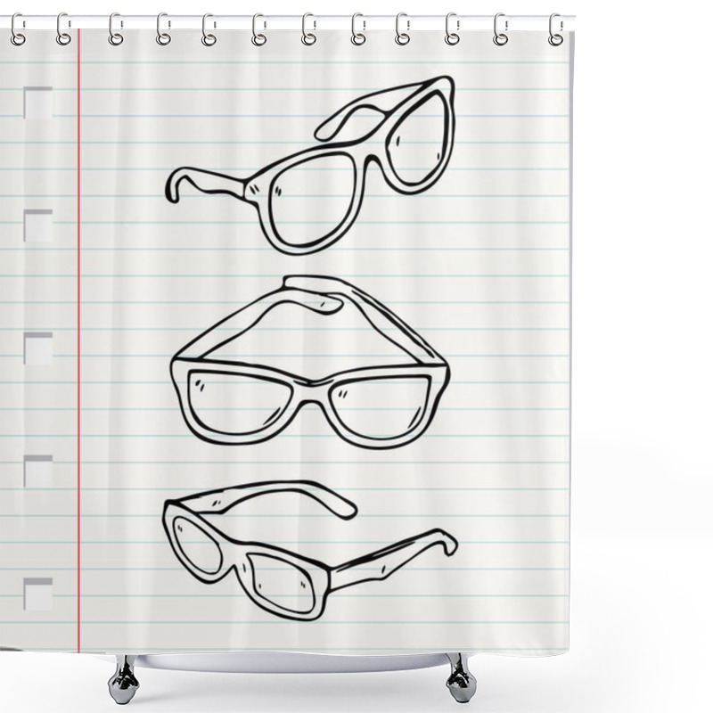 Personality  Doodle Style Sunglasses On Paper Background, Vector Illustration Shower Curtains