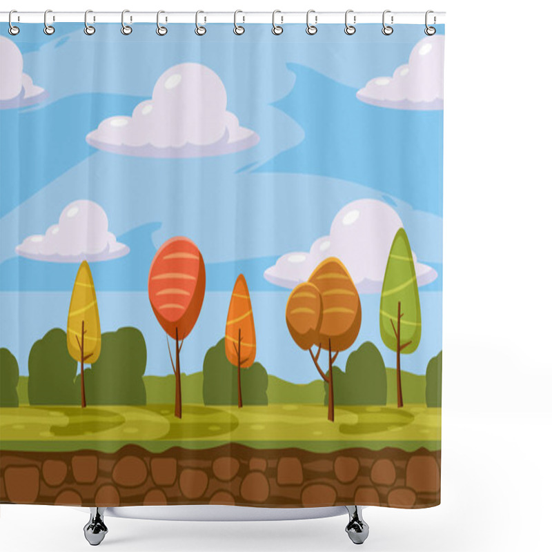 Personality  Autumn Landscape Trees And Fall Leaves, Similar, Vector Illustration, Cartoon Style Shower Curtains