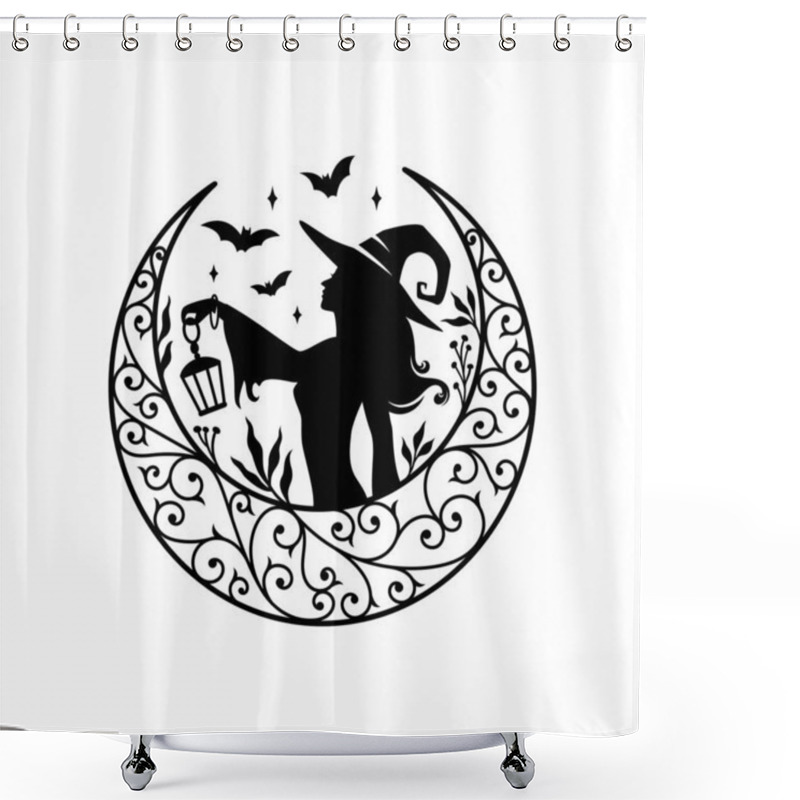 Personality  Silhouette Of Beautiful Young Witch With Crescent Moon Decoration Shower Curtains