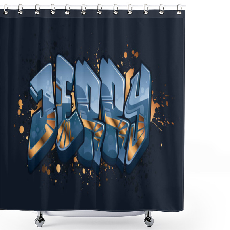 Personality  Jerry. A Cool Graffiti Art Design With Vibes From The Vibrant Urban Street Art Style.....Each Object Are Grouped So You Can Rearrange Your Design With Ease. Perfect For Your Next Project. Shower Curtains