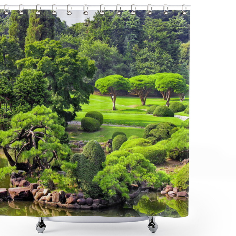 Personality  Beautiful Japanese Green Park In Summer Time Shower Curtains