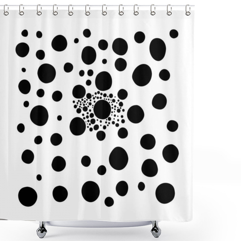 Personality  Abstract Pattern Of Black Dots Of Different Sizes. Vector Illustration Of Isolated Dots On A White Background. Shower Curtains