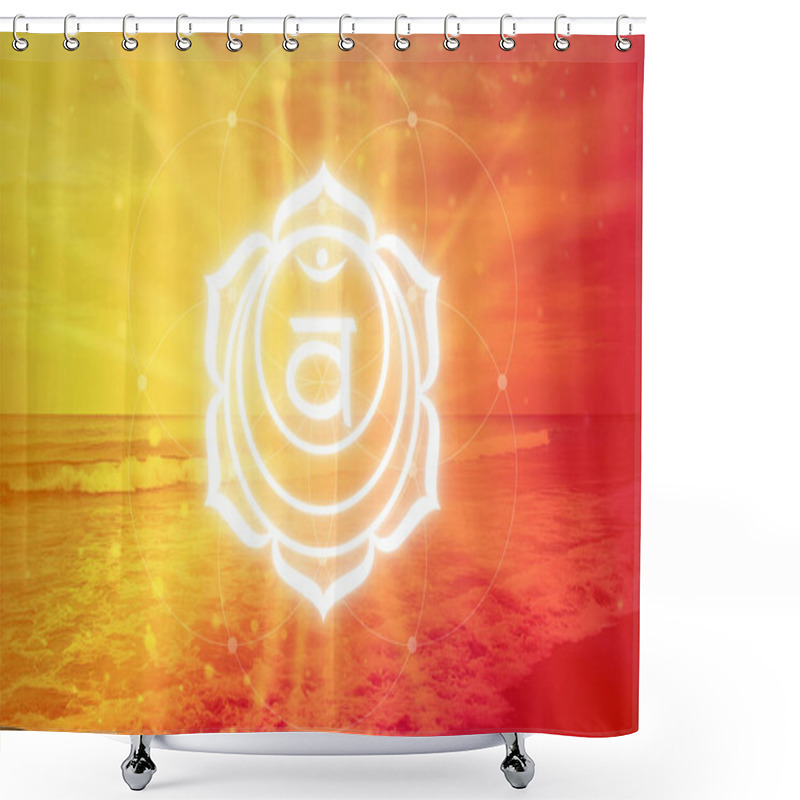 Personality  Svadisthana Chakra Symbol On Orange Background. The Second Chakra, Also Called The Sacral Chakra Shower Curtains