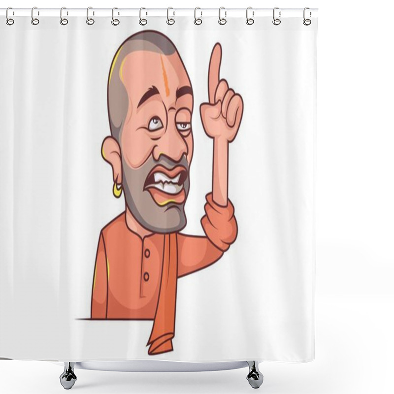 Personality  Vector Cartoon Illustration Of Yogi Adityanath Happy. Isolated On White Background. Shower Curtains