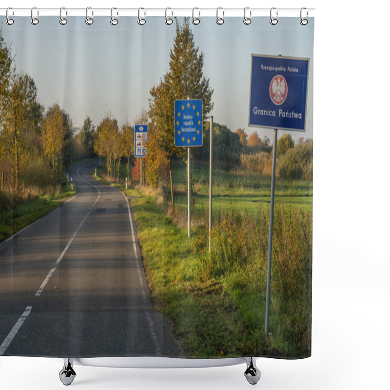 Personality  Road At The Border Crossing Between Poland And Germany Shower Curtains