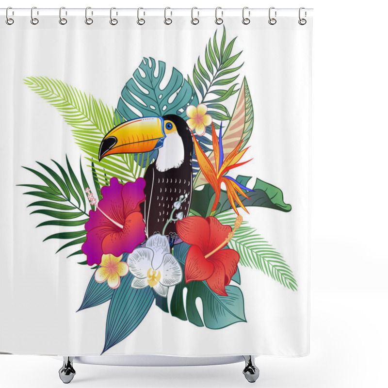 Personality  Beautiful Tropical Exotic Parrot Bird. Vector Illustration. Shower Curtains