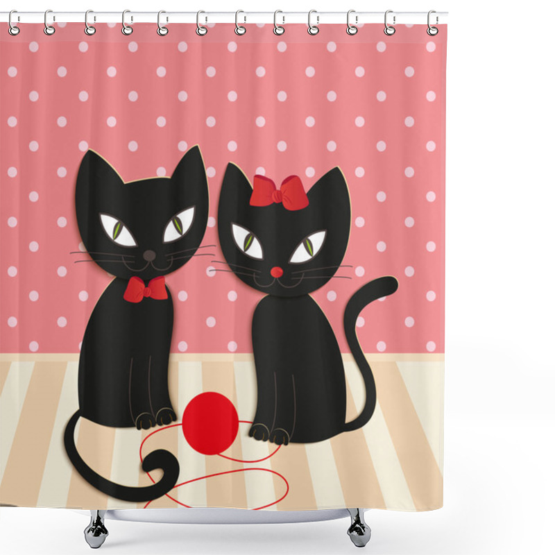 Personality  Romantic Couple Of Two Loving Cats - Illustration, Vector. Shower Curtains