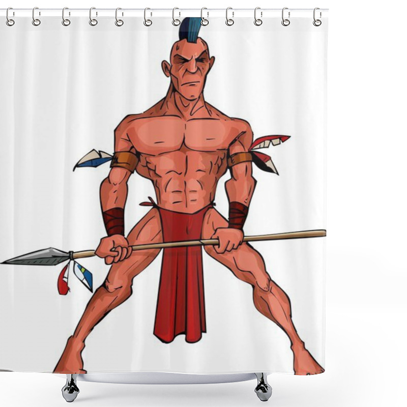 Personality  Cartoon Mohawk Warrior With A Spear Shower Curtains