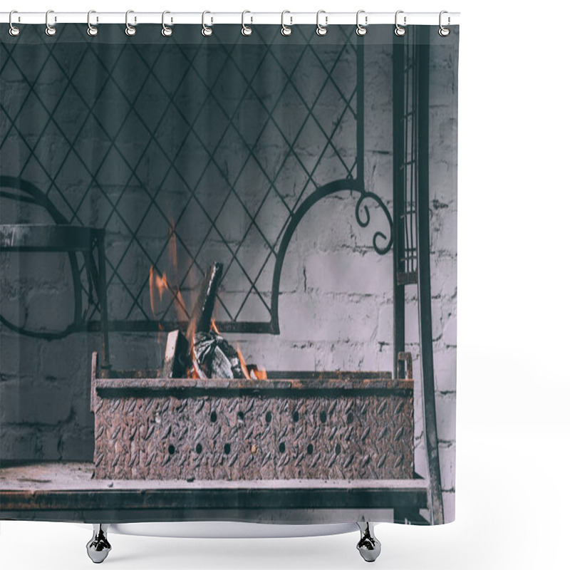 Personality  Grill With Fire, Flames And Charcoals Indoors Shower Curtains