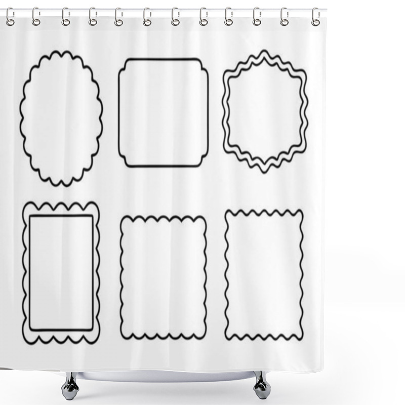 Personality  Set Of Different Rectangle Frames With Wavy Edges. Cute Rectangular Shapes With Undulated Borders. Isolated On White Background. Shower Curtains