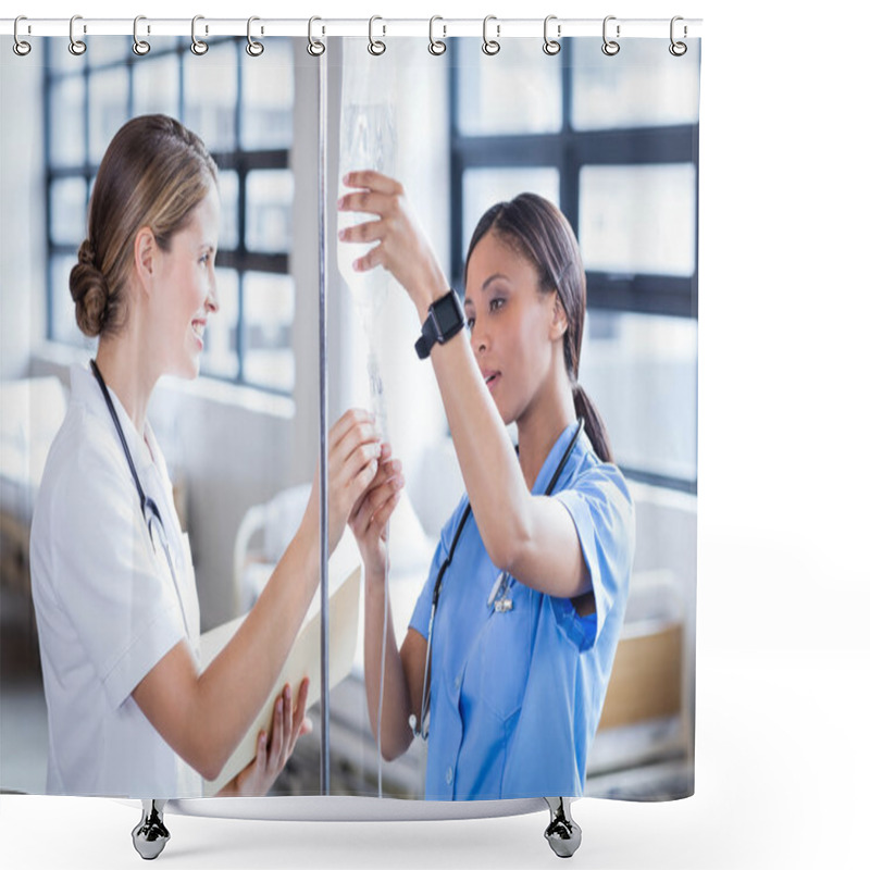 Personality  Medical Team Preparing An IV Drip Shower Curtains