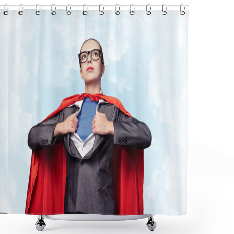 Personality  Portrait Of Business Woman Super Heroine Shower Curtains