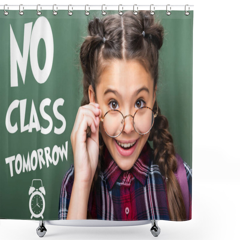 Personality  Portrait Of Schoolchild Looking Above Glasses Near Blackboard, With 